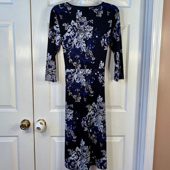 BLACK PRINT 3/4 SLEEVE SURPLUS DRESS BY NINE WEST - Picture 5 of 5